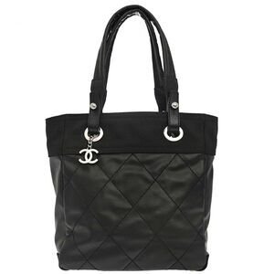 Chanel Biarritz Tote Quilted Coated Canvas Black Canvas Tote Bag Bag